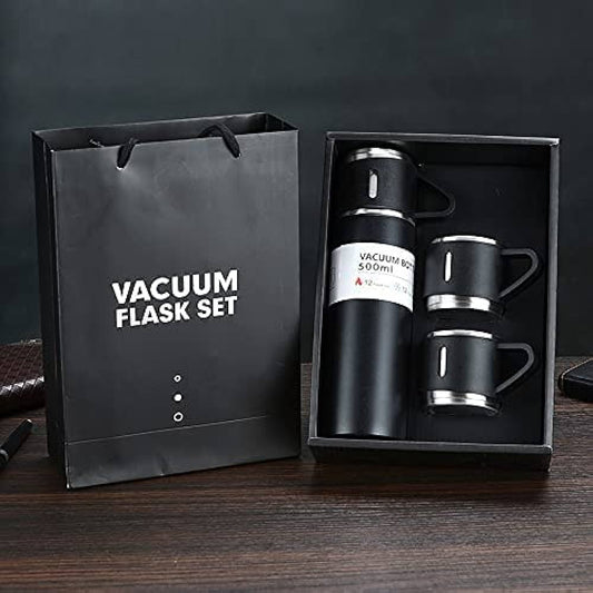 VACUUM FLASK SET WITH 3 STEEL CUPS COMBO
